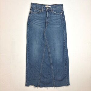 Levis Denim Maxi Skirt Panel Blue Raw Hem Back Slit Sz 4 Y2K Modest